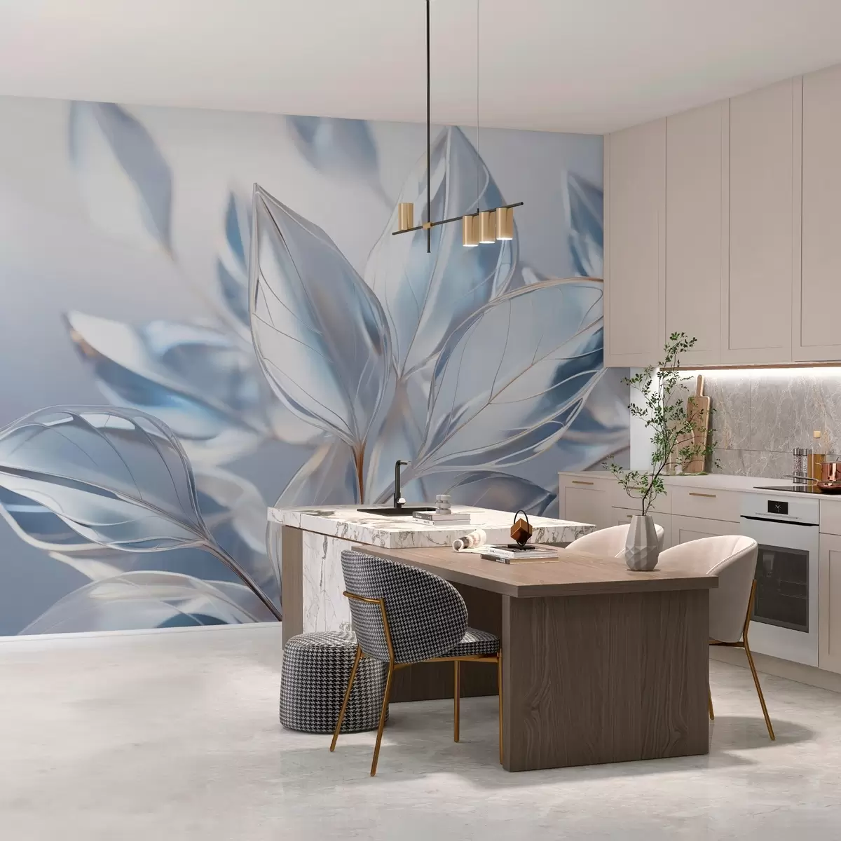 Fototapete Große Blätter blaue Schattierungen w03472