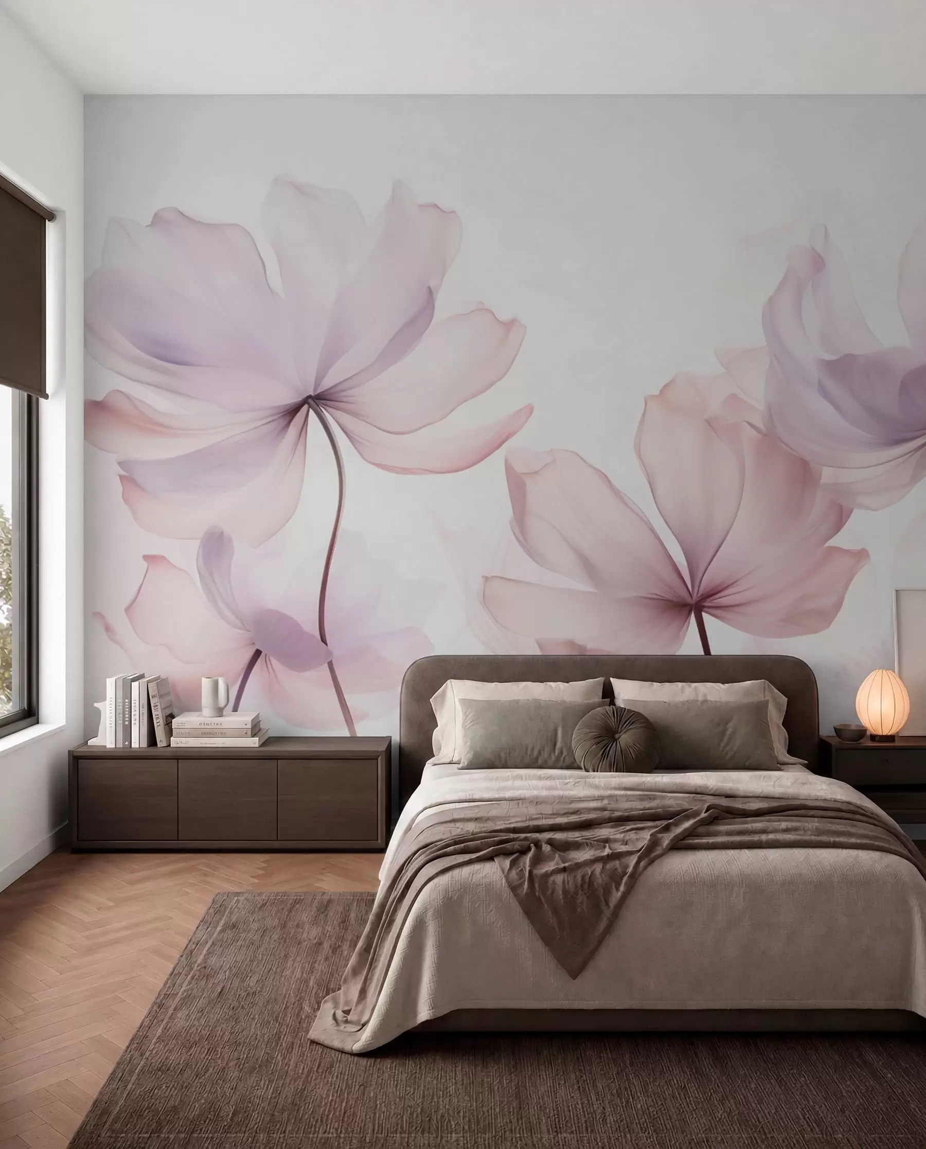 fototapeter Blomstrende blomster i bløde rosa toner w03521