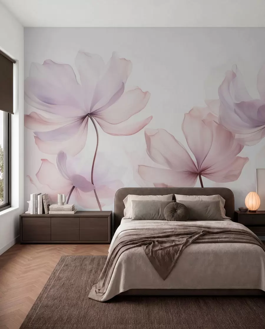fototapeter Blomstrende blomster i bløde rosa toner w03521