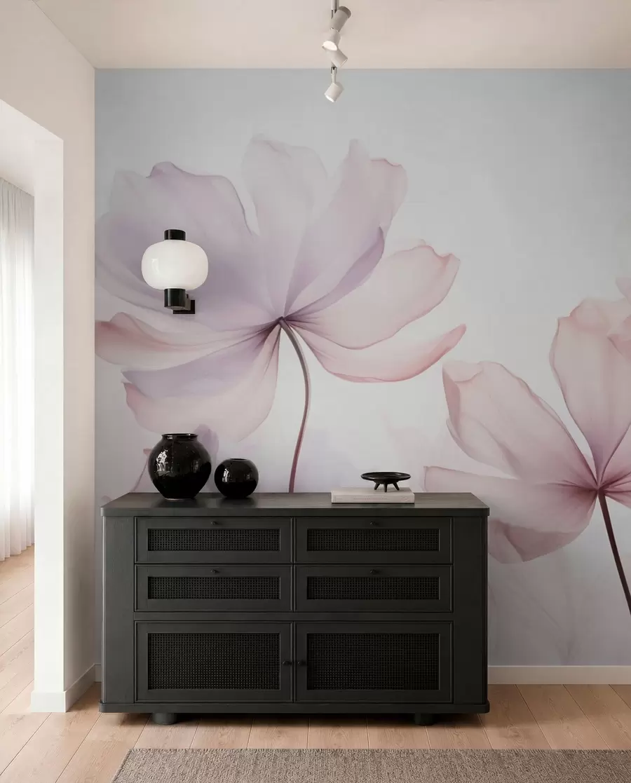 fototapeter Blomstrende blomster i bløde rosa toner w03521