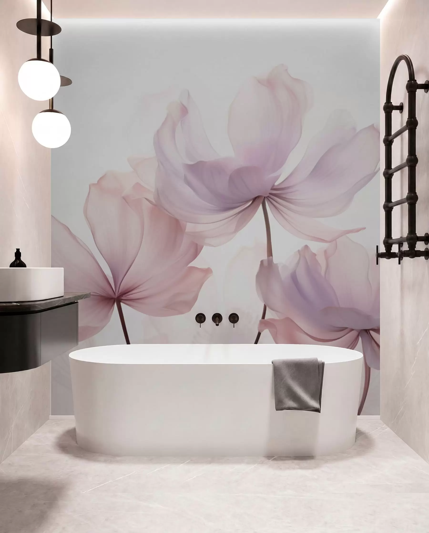 fototapeter Blomstrende blomster i bløde rosa toner w03521