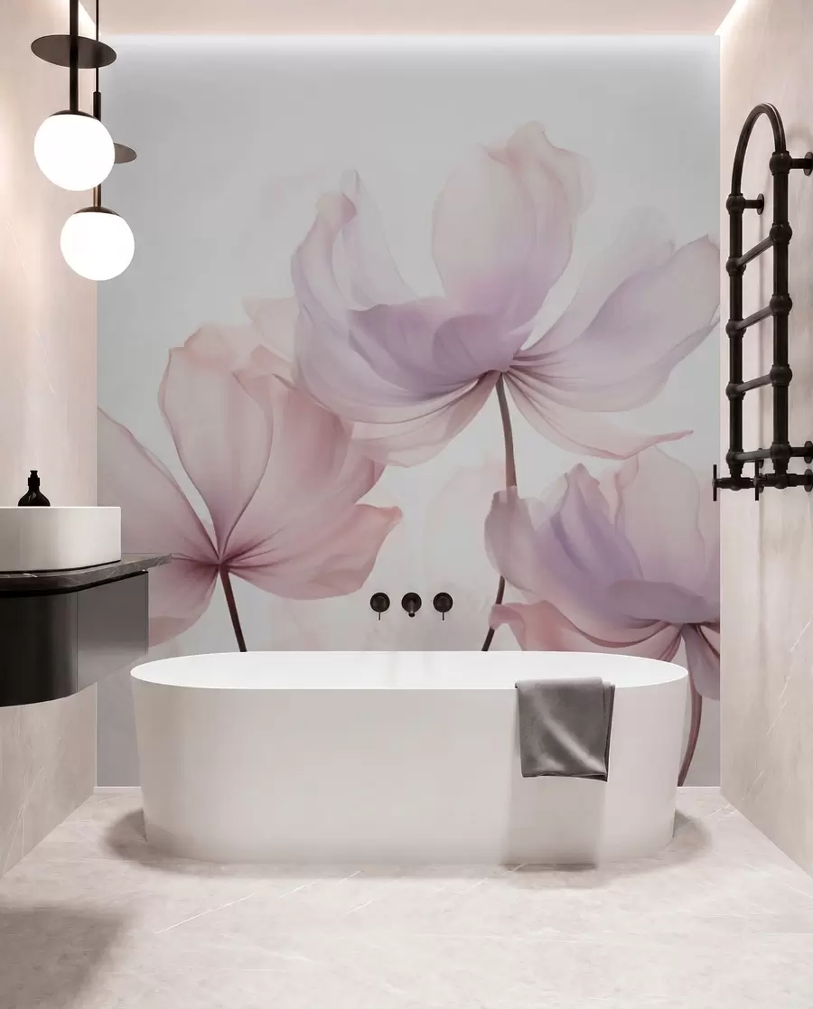 fototapeter Blomstrende blomster i bløde rosa toner w03521