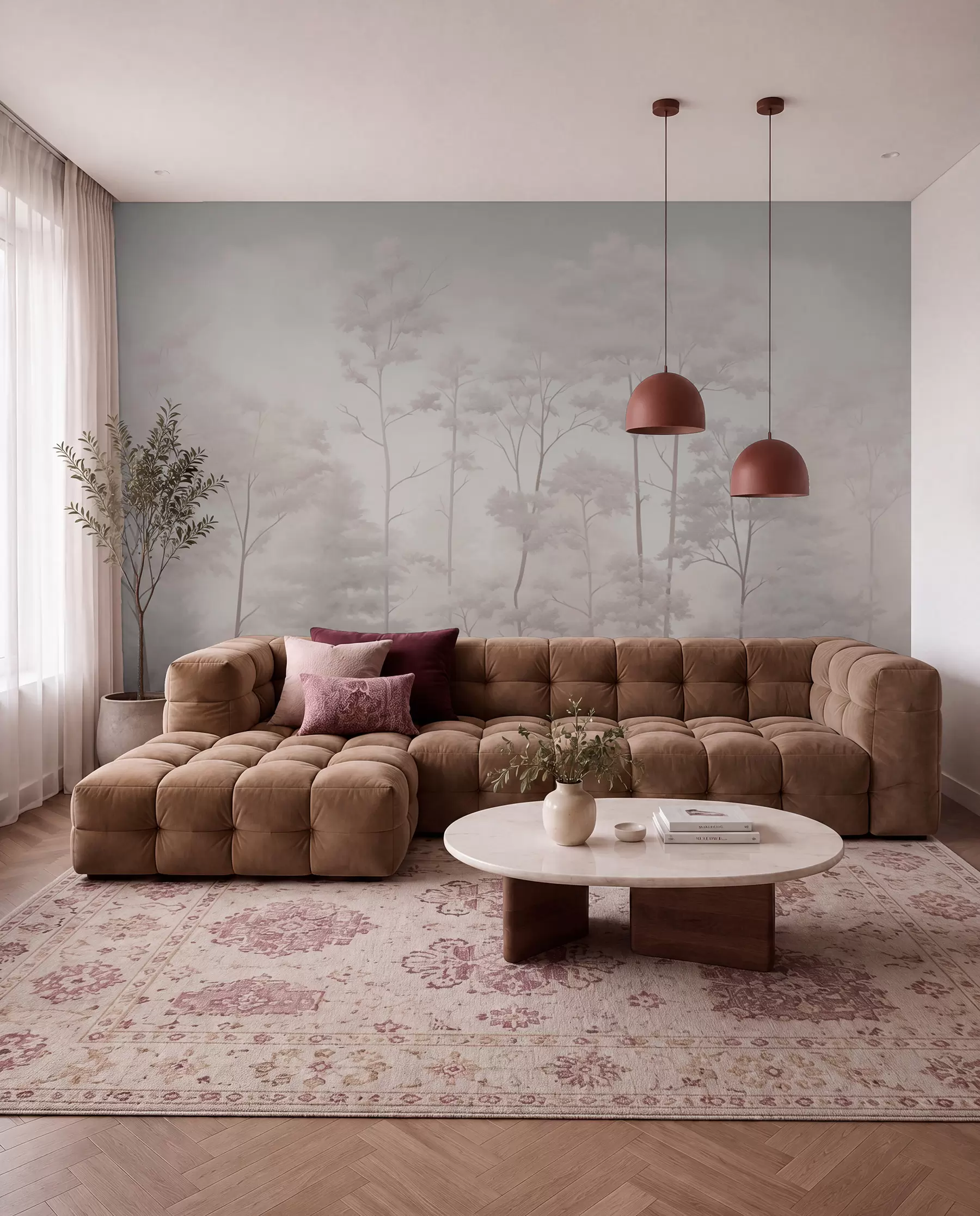 fototapeter Trendy skov i sarte lyse pastelfarver w03525