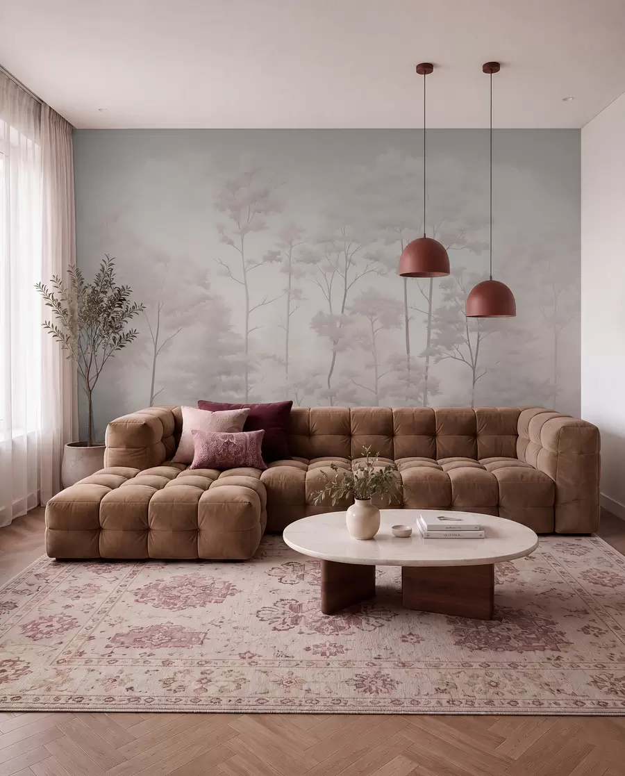 fototapeter Trendy skov i sarte lyse pastelfarver w03525