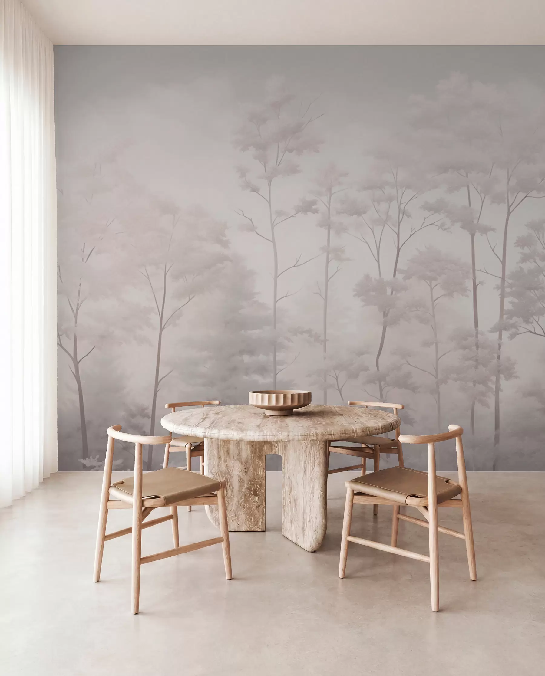 fototapeter Trendy skov i sarte lyse pastelfarver w03525