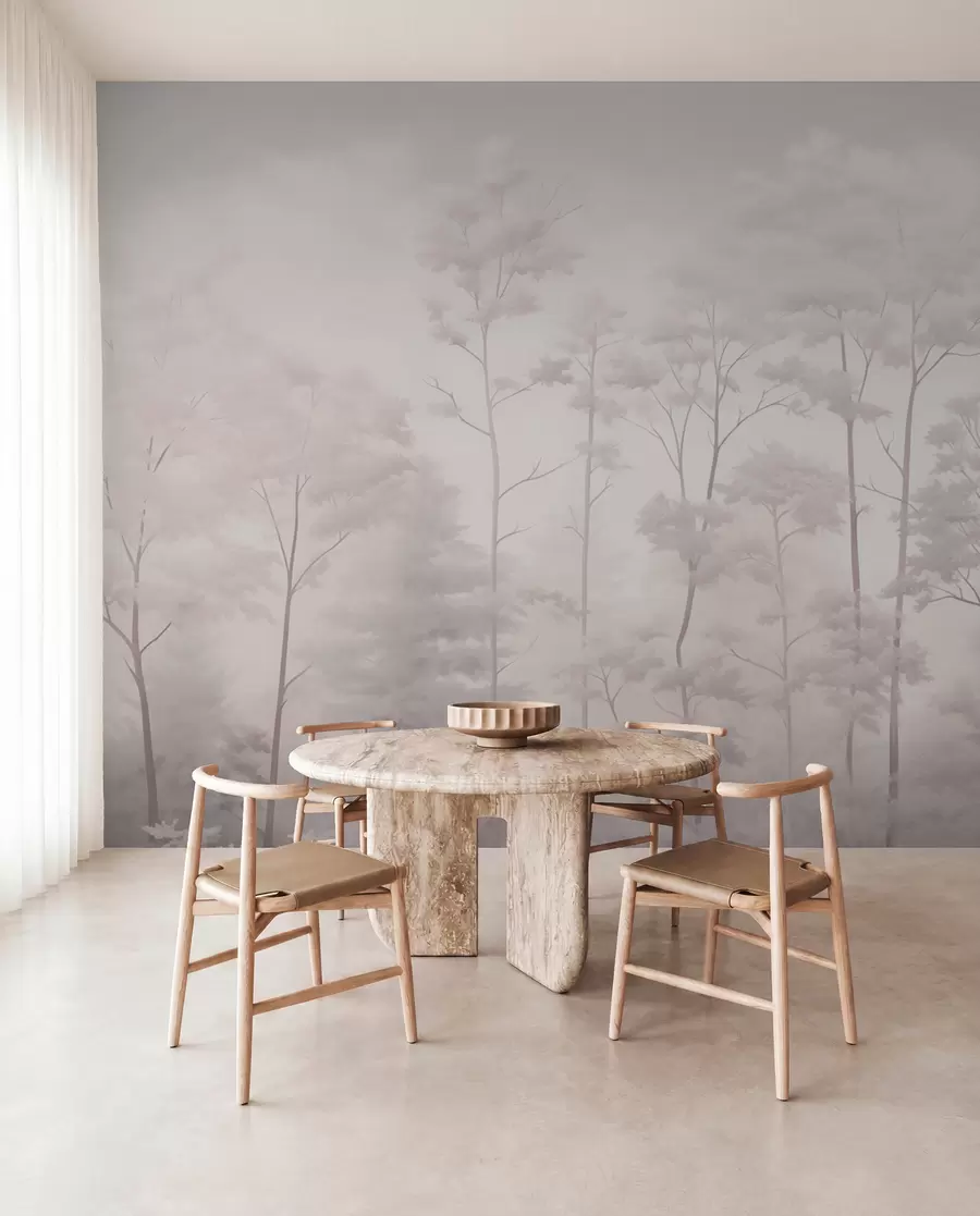 fototapeter Trendy skov i sarte lyse pastelfarver w03525