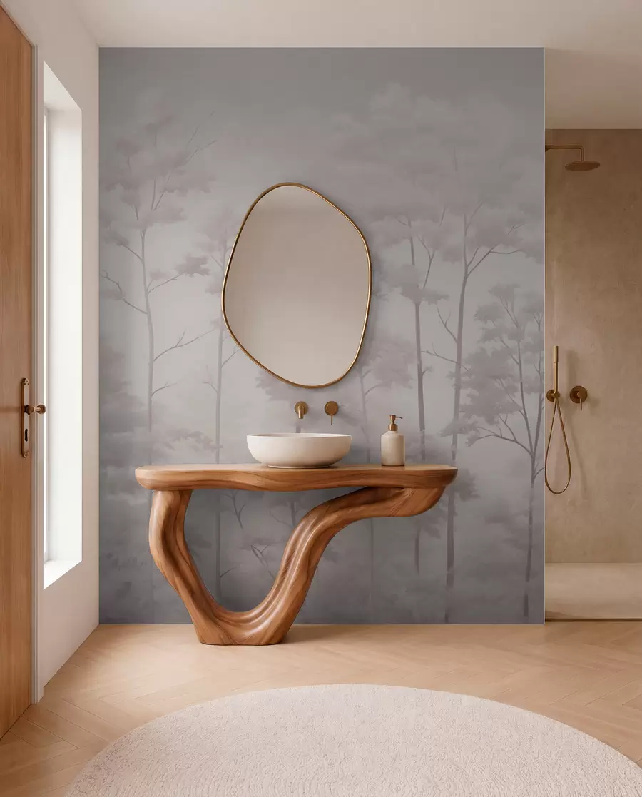 fototapeter Trendy skov i sarte lyse pastelfarver w03525