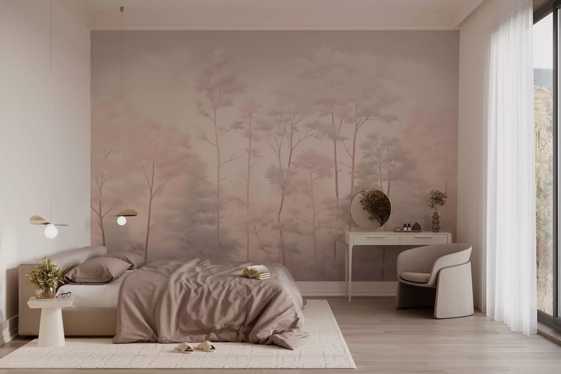 fototapeter Trendy skov i bløde pastelfarver w03525v1