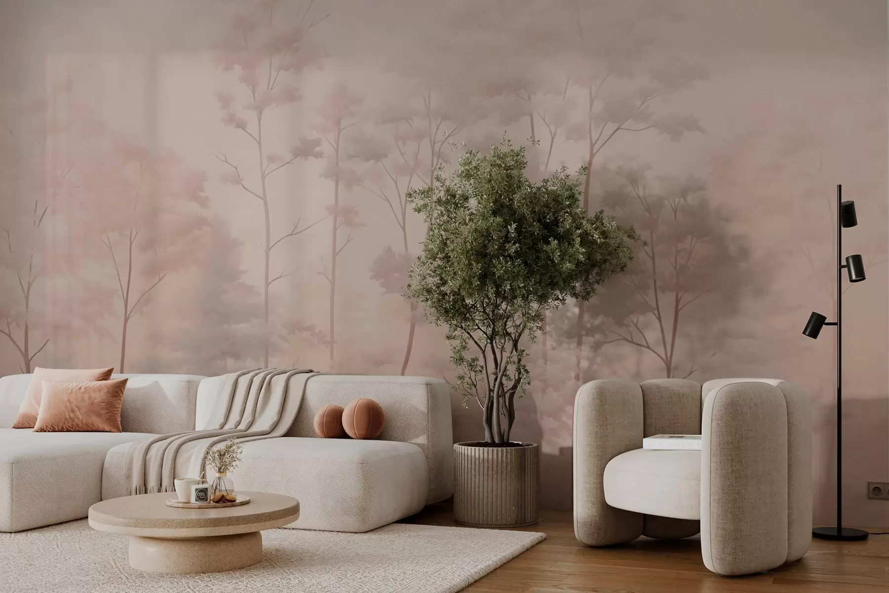 fototapeter Trendy skov i bløde pastelfarver w03525v1