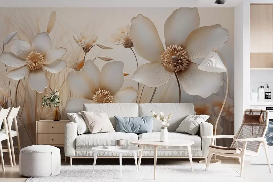 fototapeter Blomsterkunst i beige toner w08935