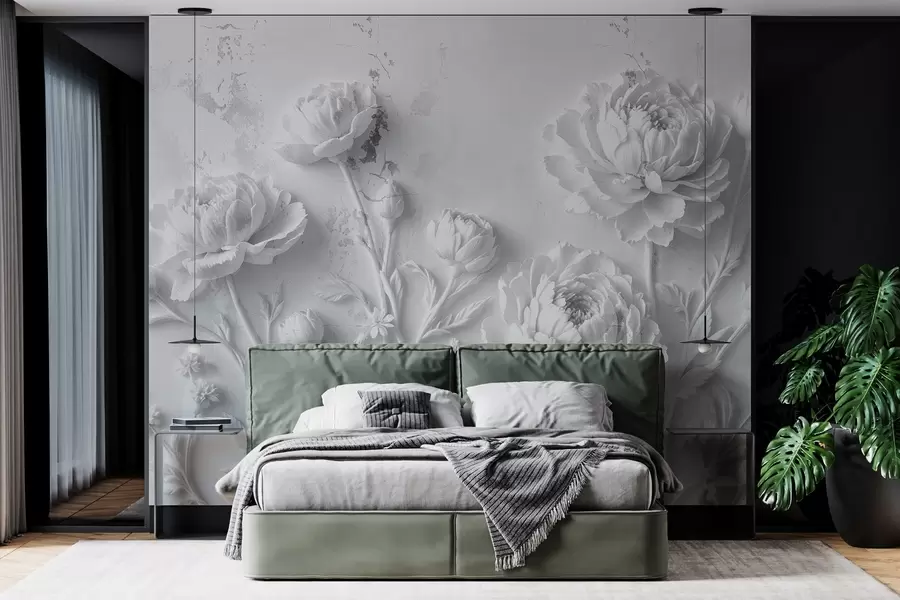 Fototapete Blumen auf einem konkreten Hintergrund Grunge-Stil w03553v2