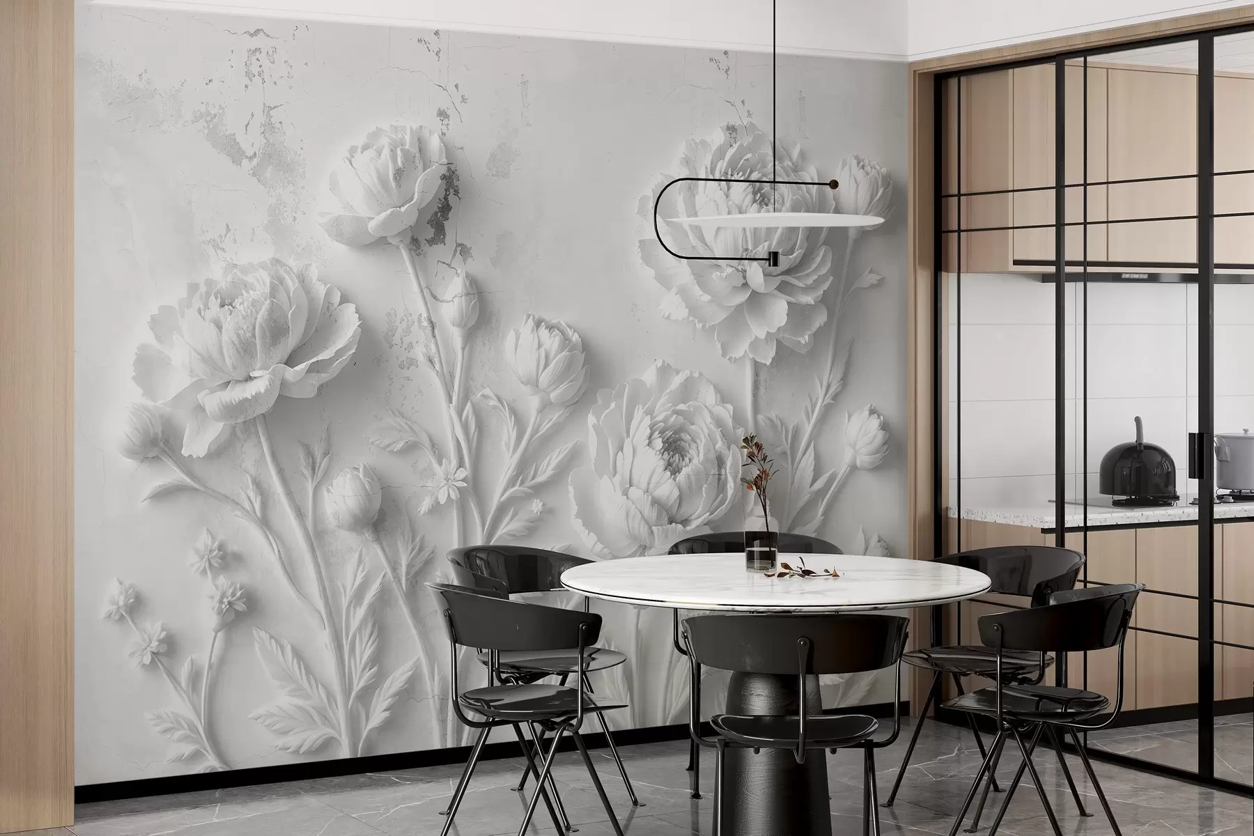 Fototapete Blumen auf einem konkreten Hintergrund Grunge-Stil w03553v2