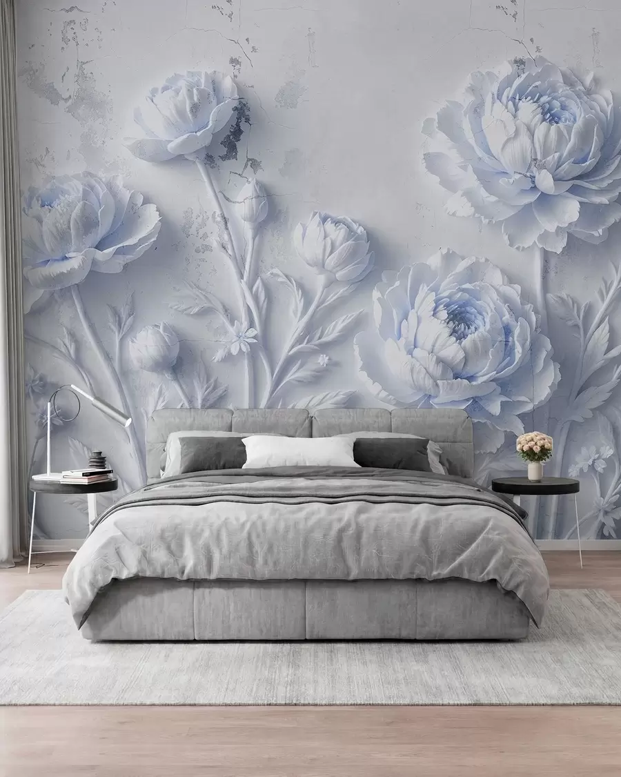 Murale Fleurs sur fond de béton style grunge w03553v1