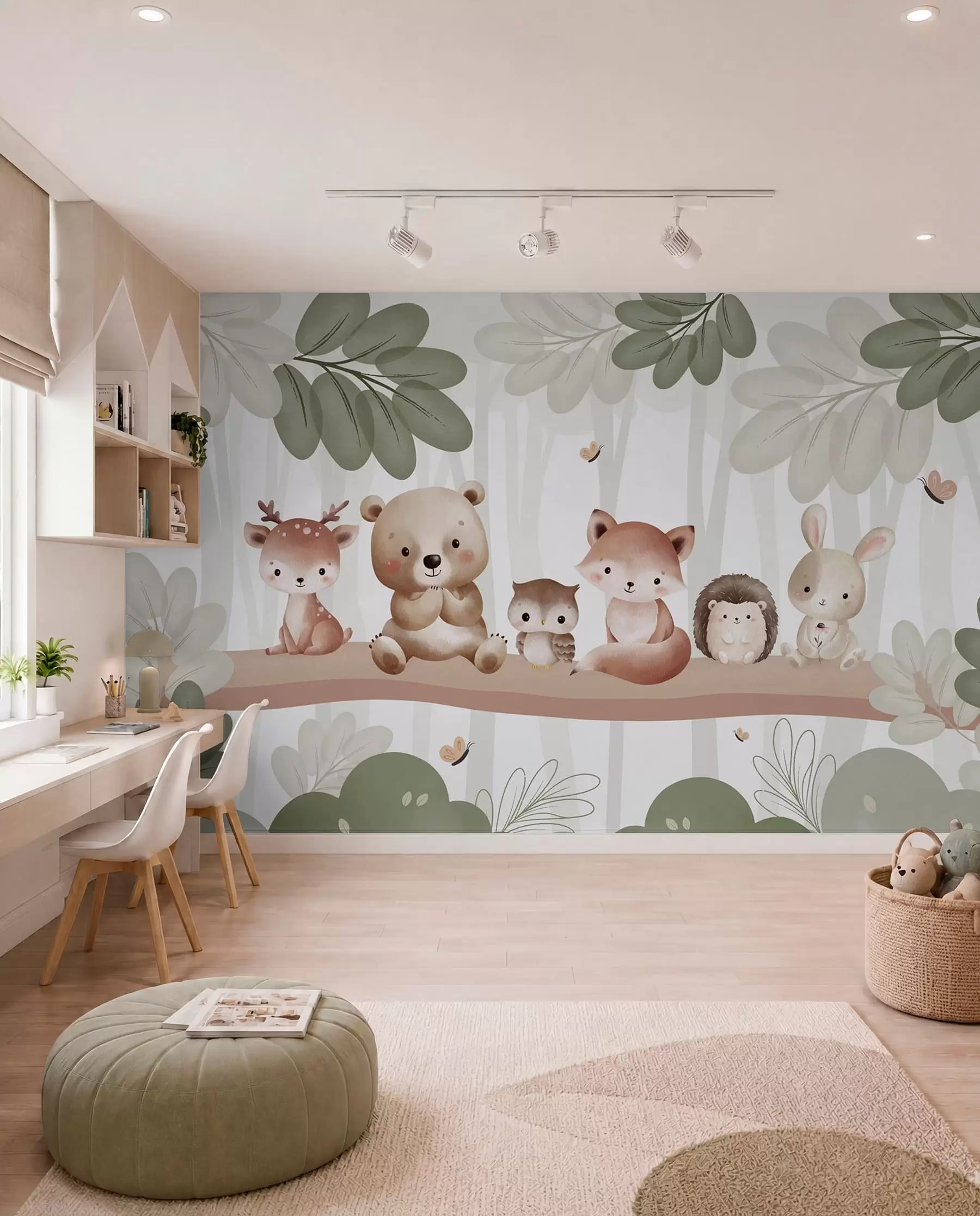 Murale Animaux des bois en rang w03411