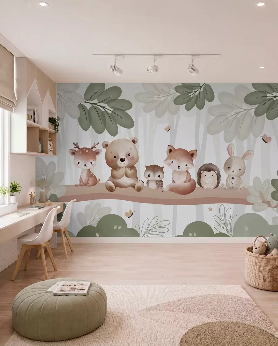 Murale Animaux des bois en rang w03411