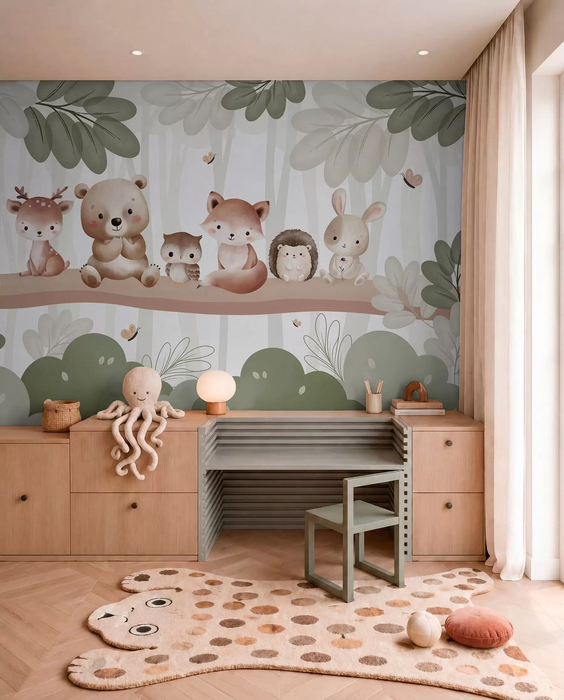 Murale Animaux des bois en rang w03411