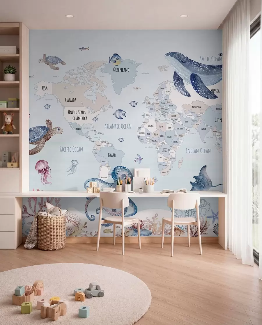 Murale Atlas océanique en anglais w03526