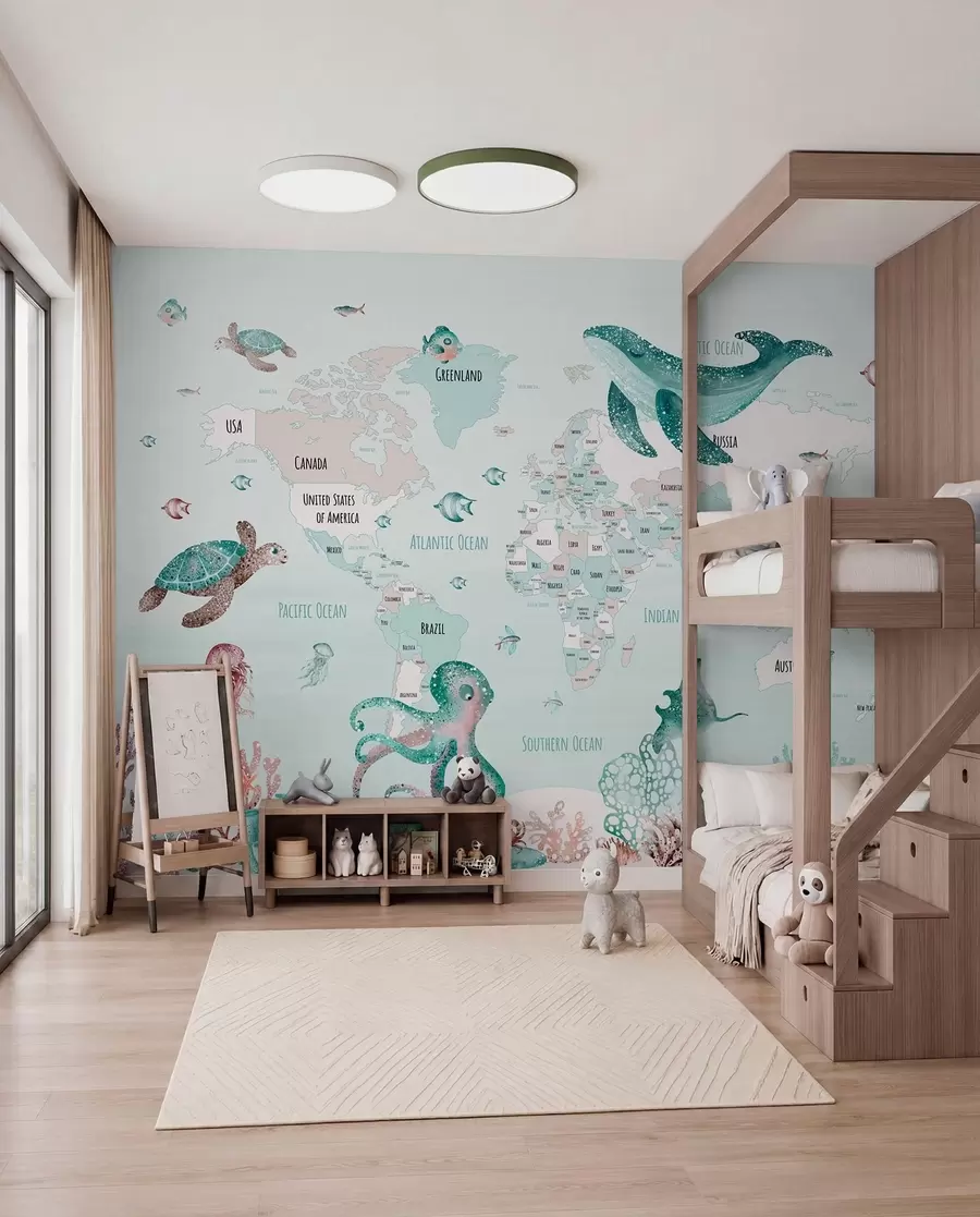 Murale Atlas marin menthe en anglais w03526v2
