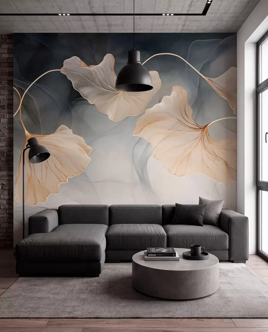 Murale Ginkgo anthracite et or w03511