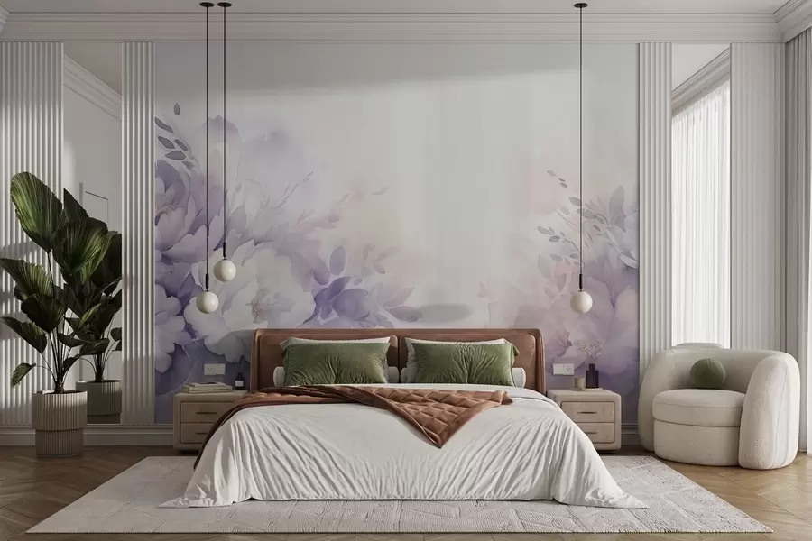 fototapeter Store delikate lilla blomster, efterligning af akvarel w08946