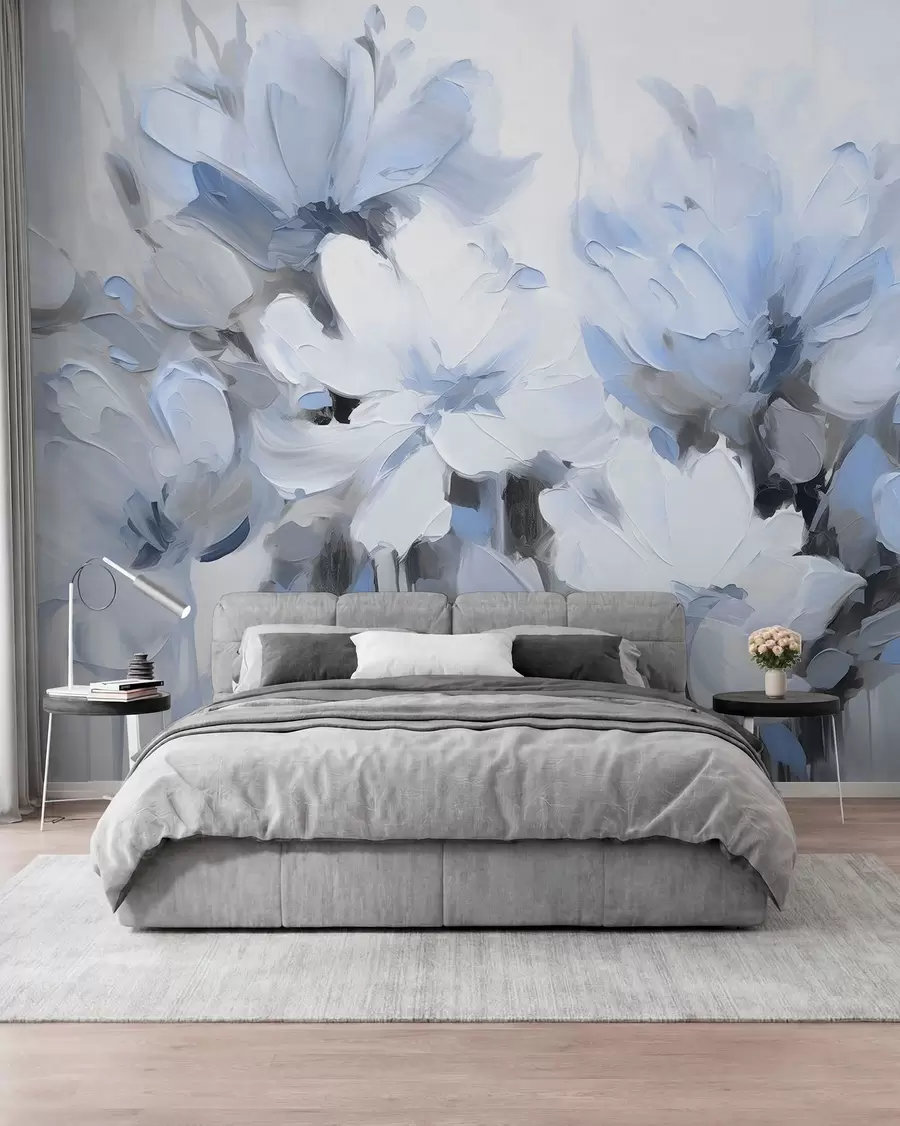 fototapeter Abstrakte blomster i oliemaleristil i bløde toner w03575v2