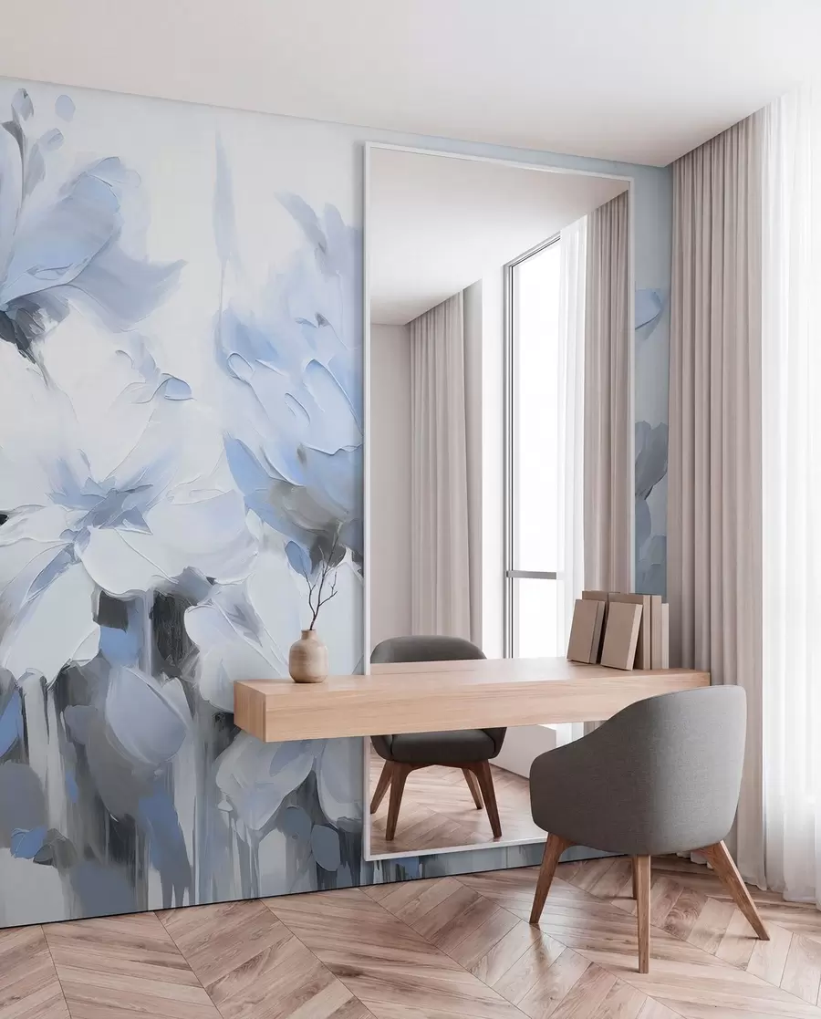 Murale Fleurs abstraites à la peinture à l'huile dans des tons doux w03575v2
