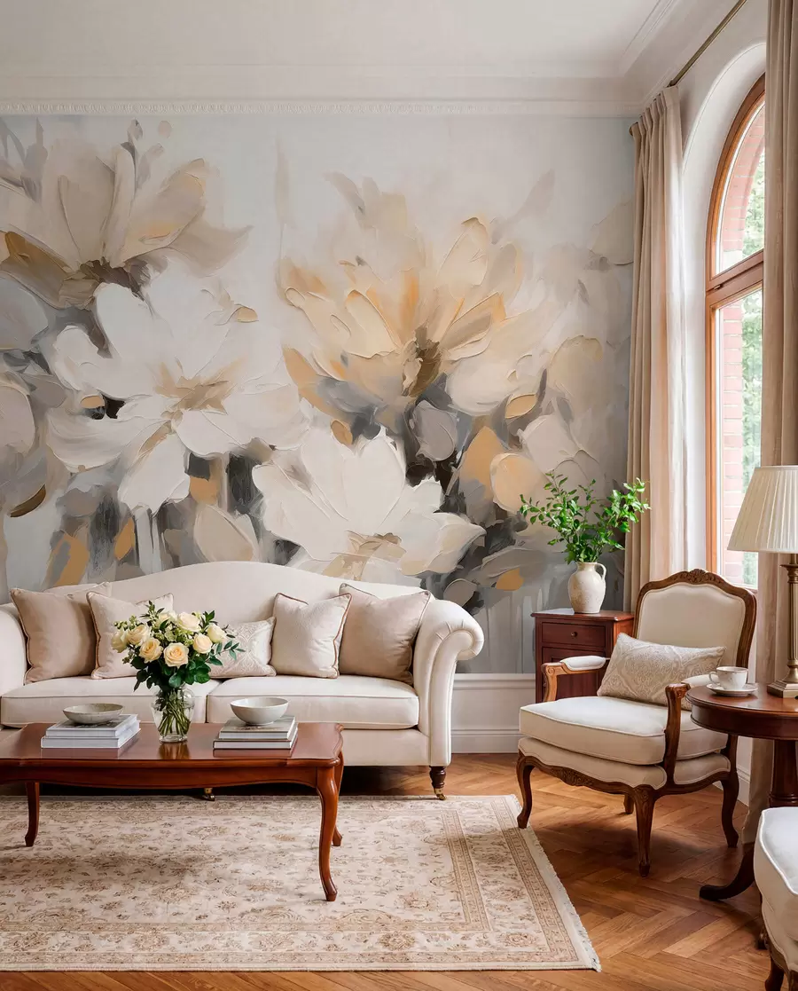 fototapeter Malede blomster i creme w03575v1