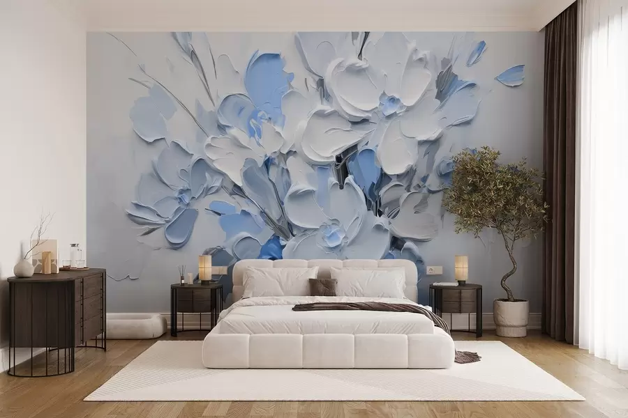 Fototapete Abstrakte volumetrische Blumen im Stil der Ölmalerei w03582v1