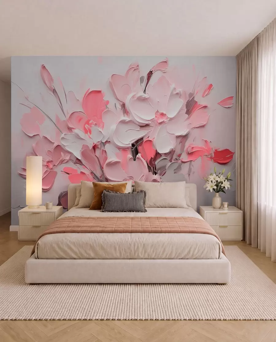 Fototapete Abstrakte volumetrische Blumen im Stil der Ölmalerei w03582v3