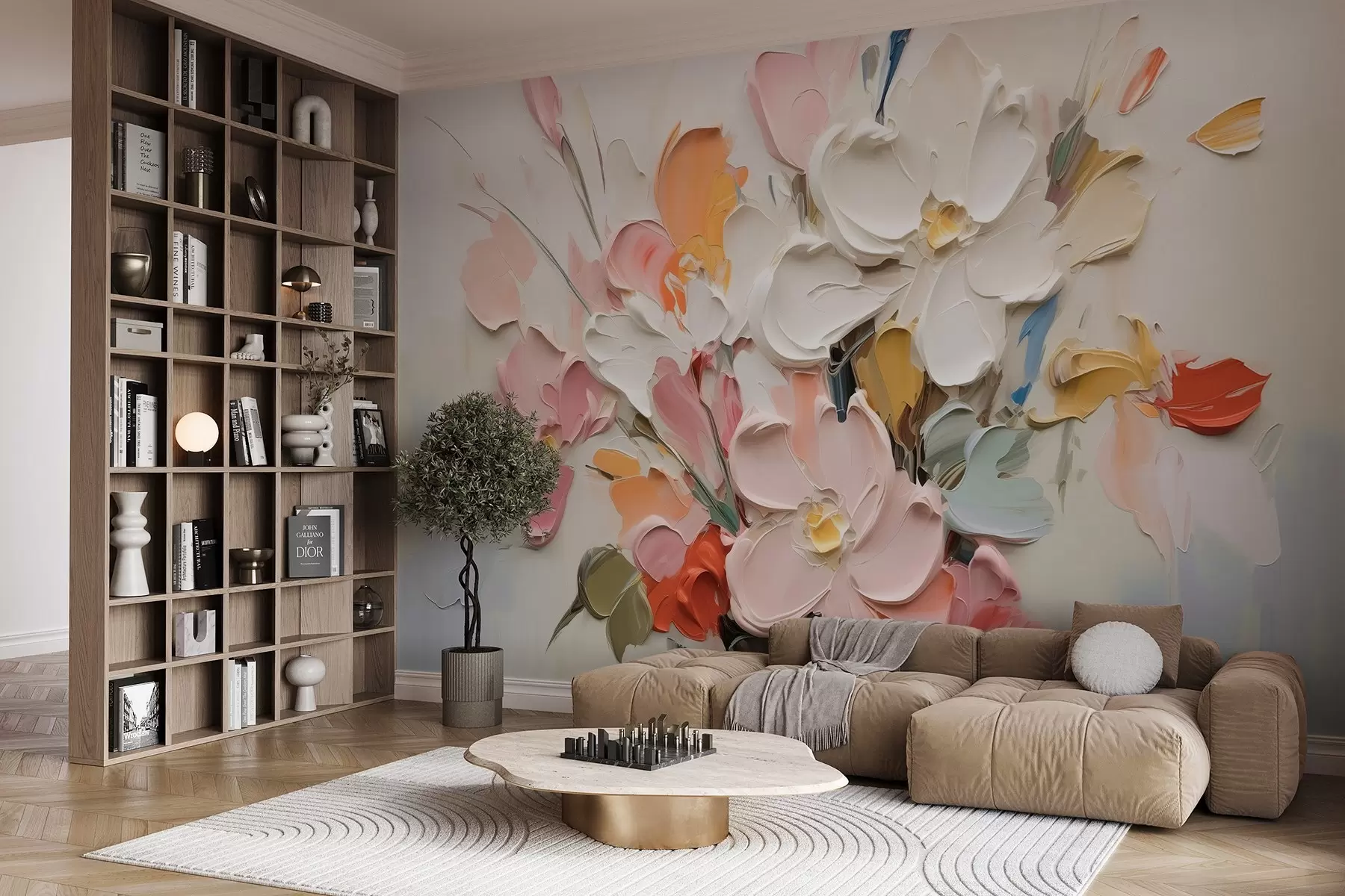 Murale Fleurs abstraites volumétriques dans le style de la peinture à l'huile w03582