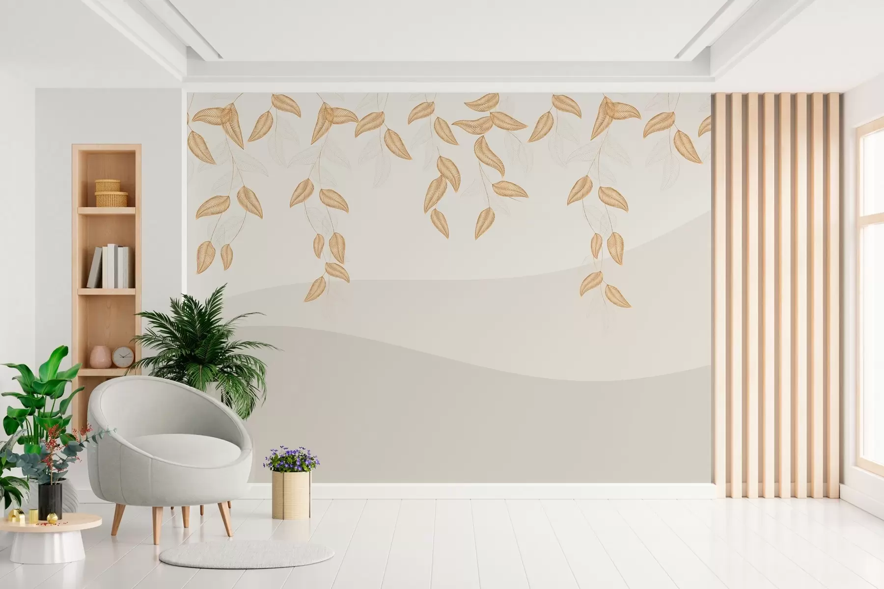 Murale branches minimalistes sur le dessus dans les tons beiges w03458