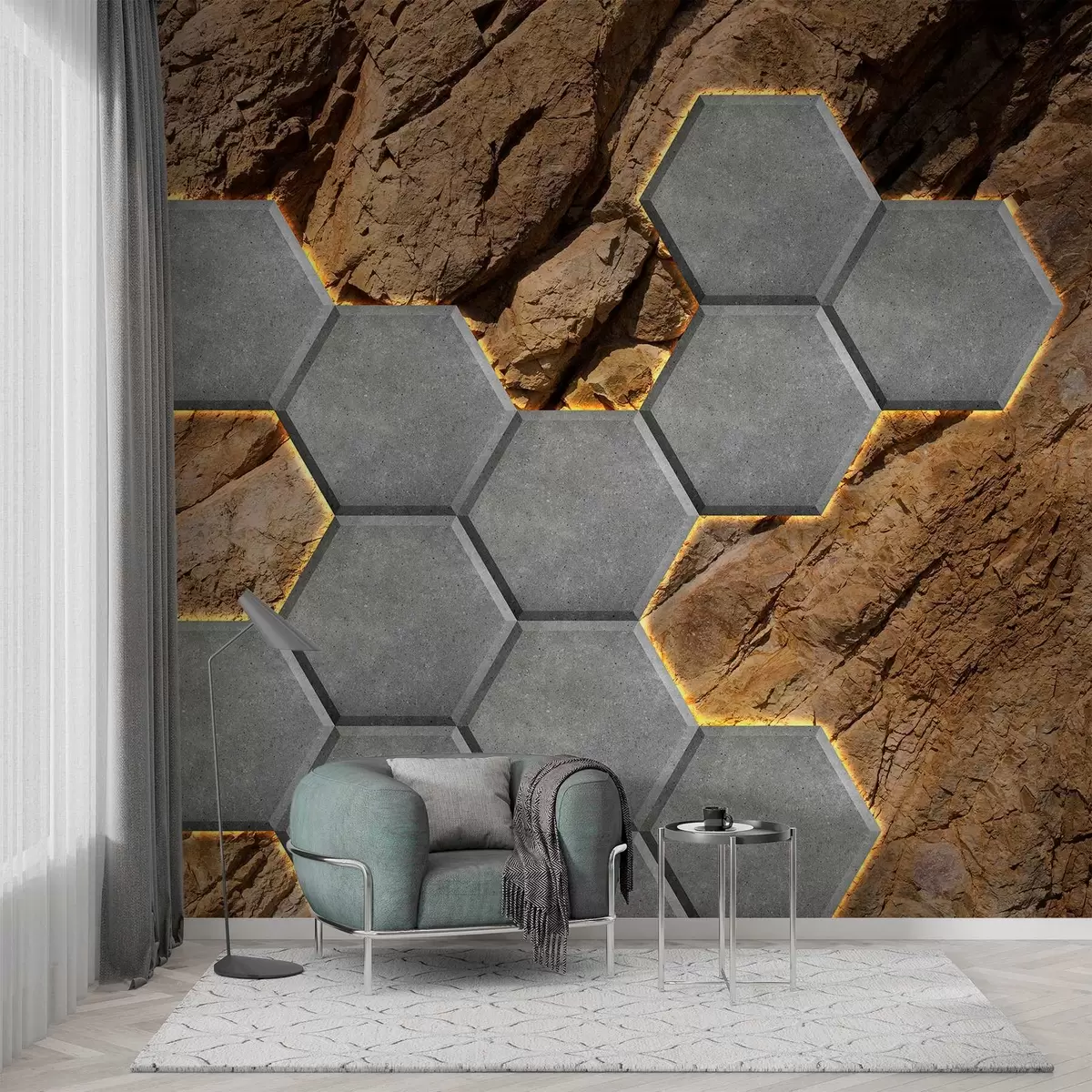 Fototapete nachahmung von Betonbränden auf dem Hintergrund eines Felsens w03456