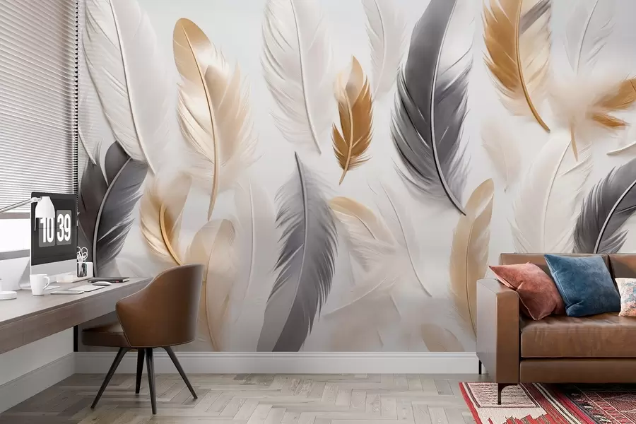 fototapeter Beige-grå fjer i bløde, rolige toner w08955