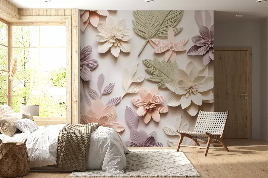 fototapeter 3D-blomsterrelief i form af en papirkomposition w08958