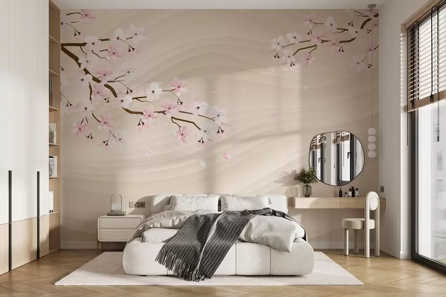 Fototapete Sakura-Zweige auf gewelltem sandigem Hintergrund w08959