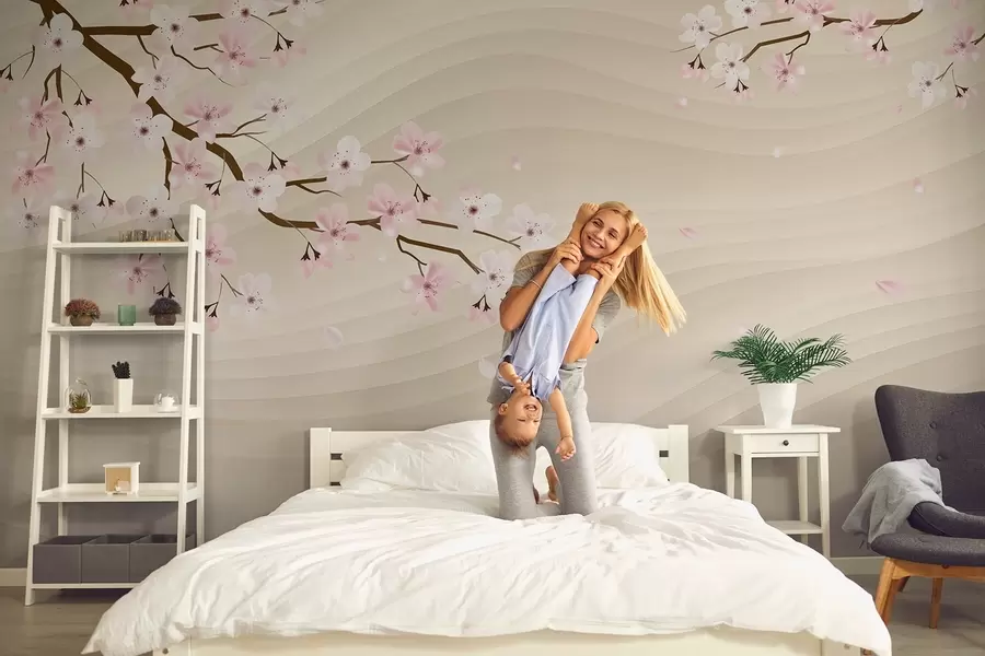 Murale Branches de sakura sur fond de sable ondulé w08959