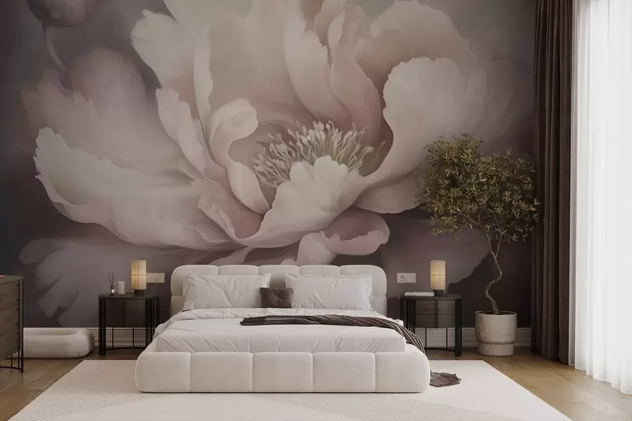 Fototapete Pastell Pfingstrose Blume auf einem nebligen Hintergrund w03600v1