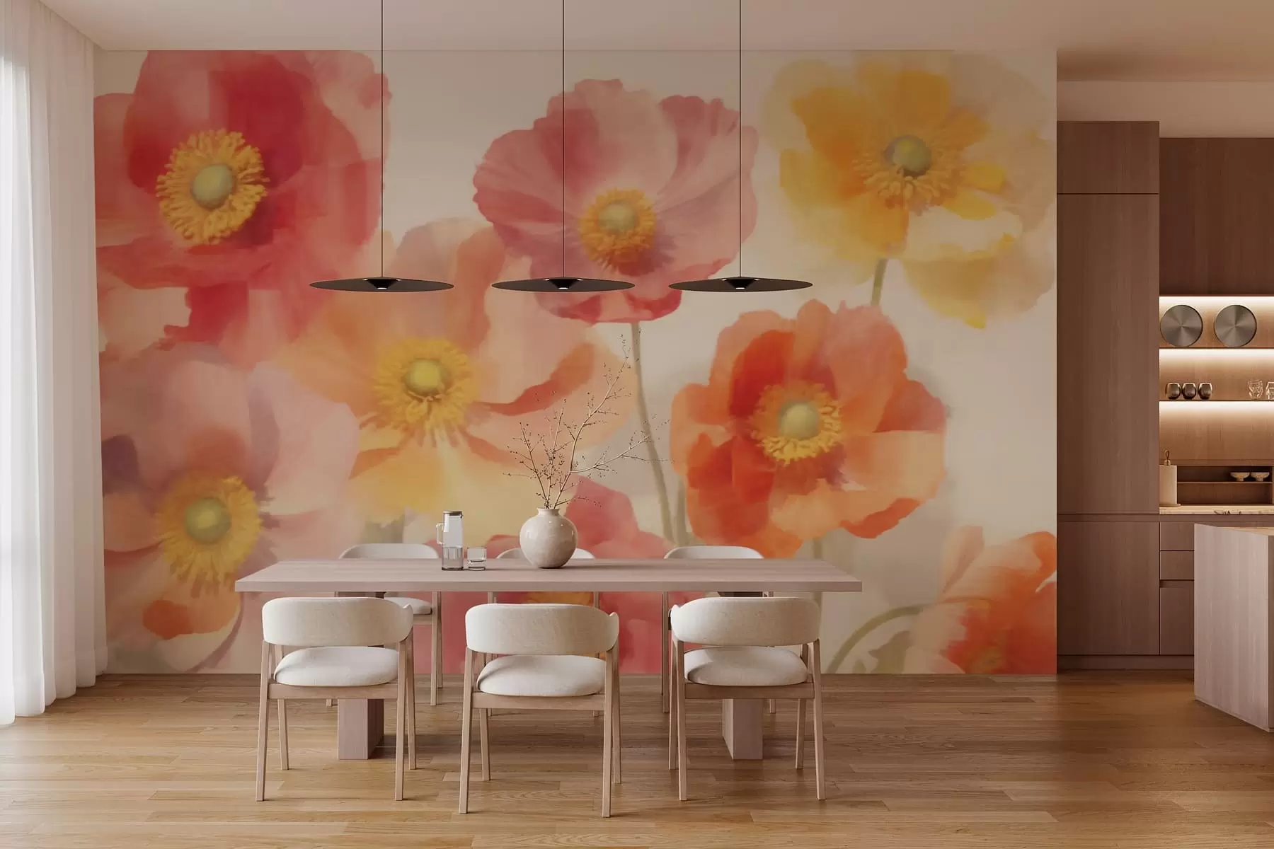 Murale Fleurs de pavot colorées w03639