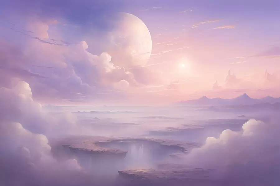 fototapeter Magisk lilla-rosa himmel med månen og skyerne w08986