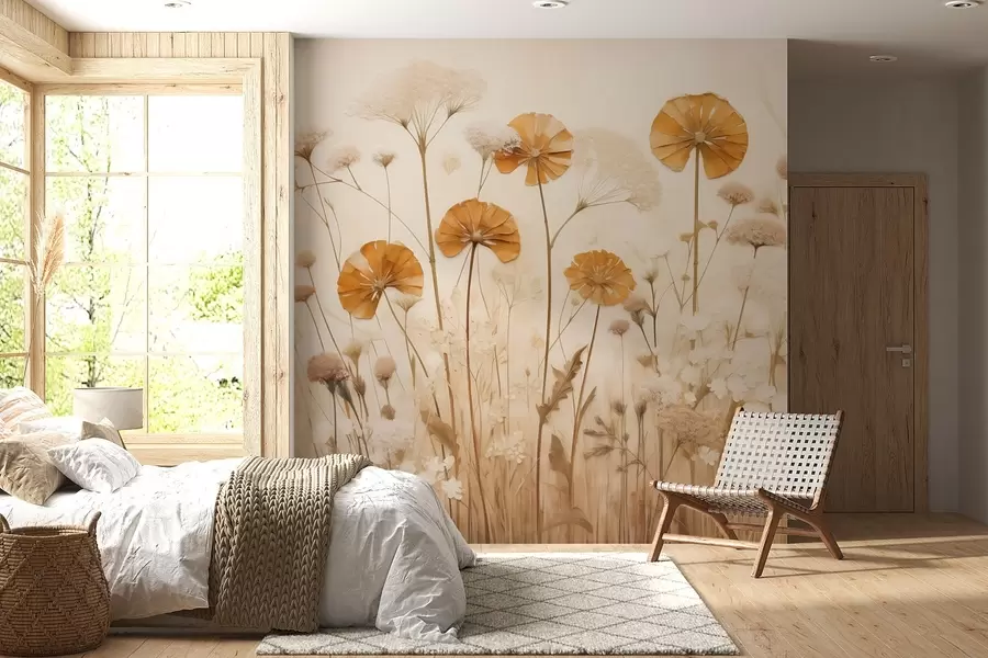 Fototapete Wildblumen mit gelben Farbtönen in warmen Tönen w08994