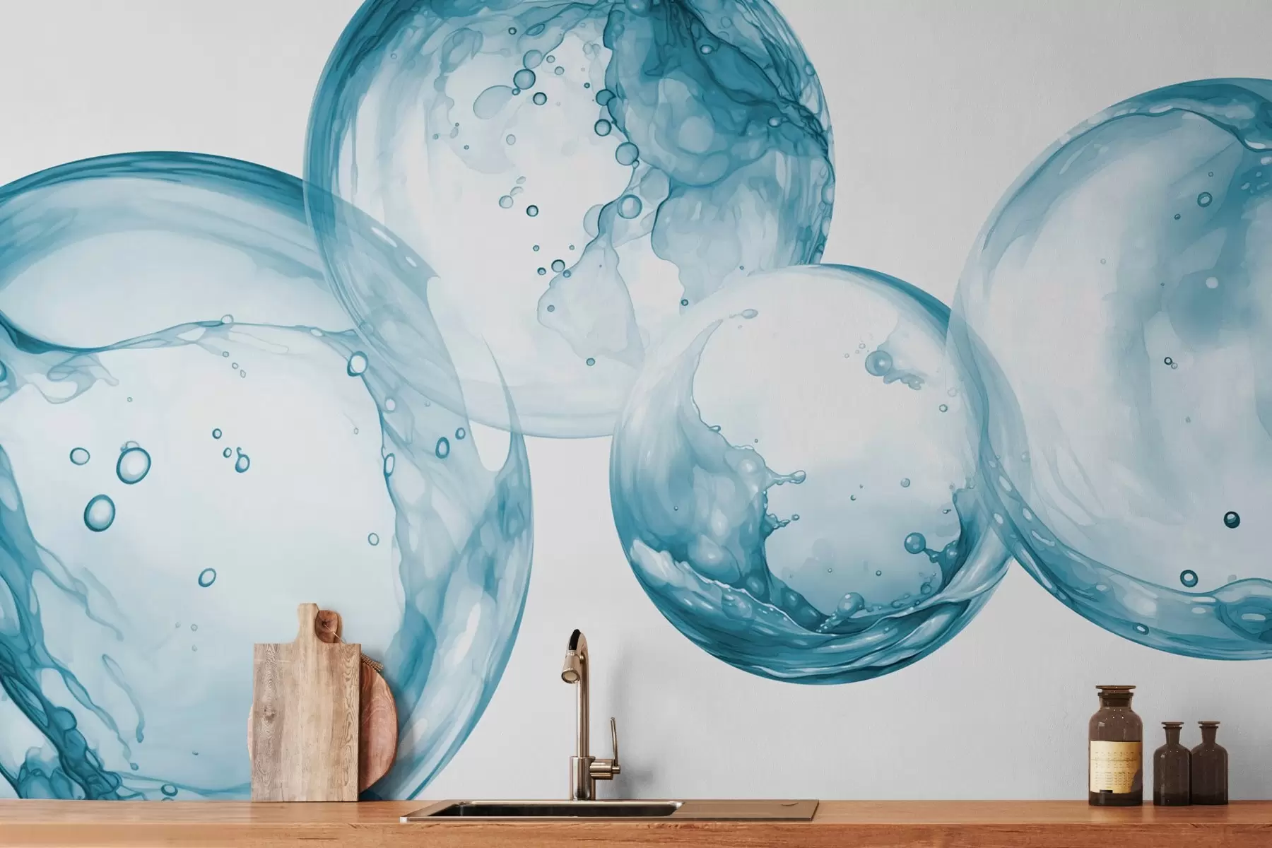 Murale Bulles d'eau imitation aquarelle w03736