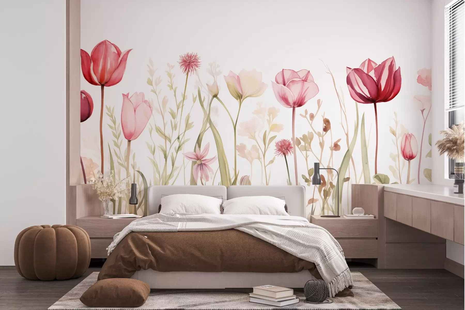 fototapeter Meadow Softness,Tulipaner, blomster, stilke, blade, vilde planter w03785
