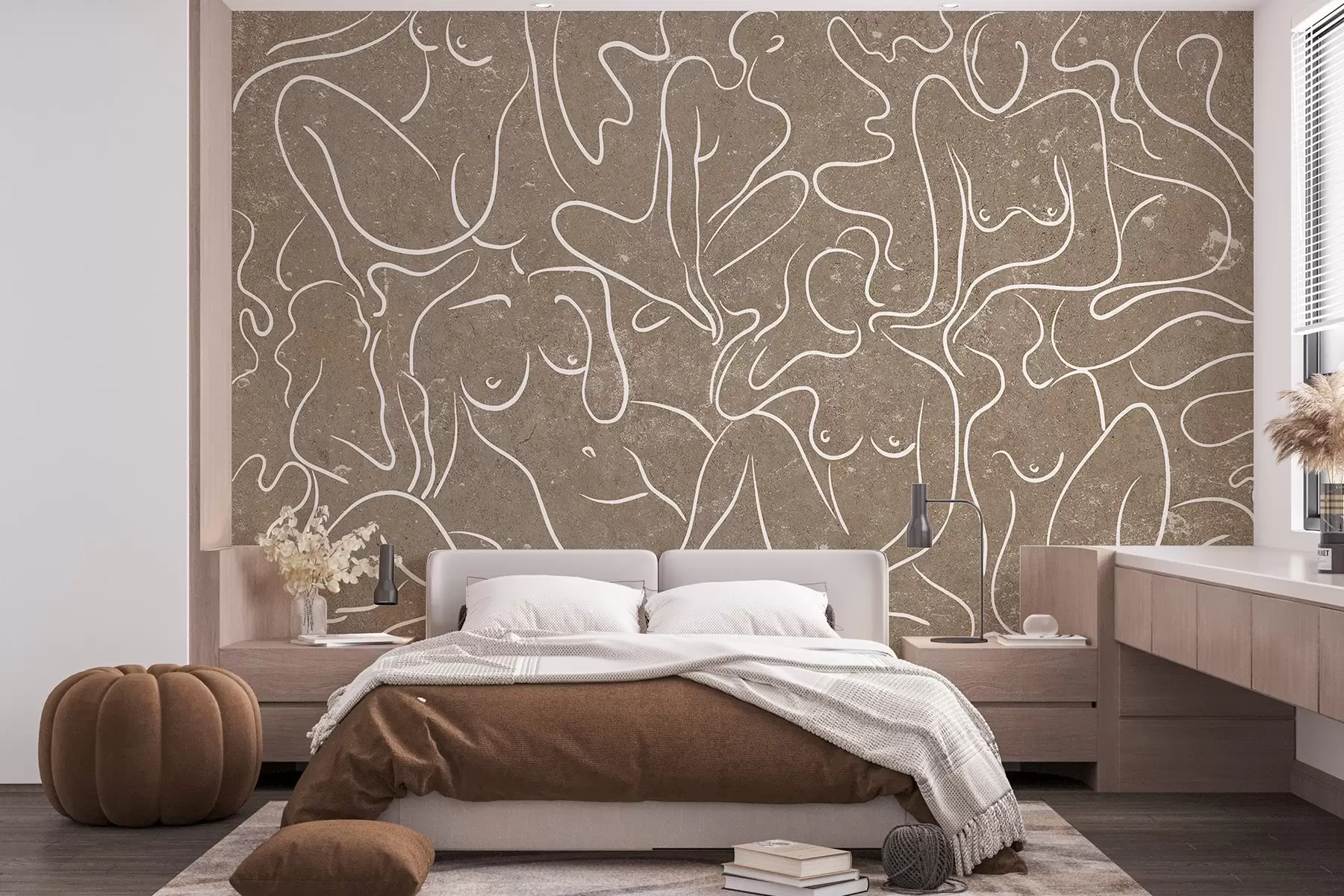 fototapeter Stregtegning af anatomiske silhuetter, abstraktion, beige baggrund  w03756