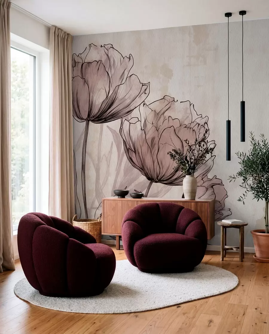 fototapeter Pastelfarvede tulipaner med en let vintage-effekt w03796