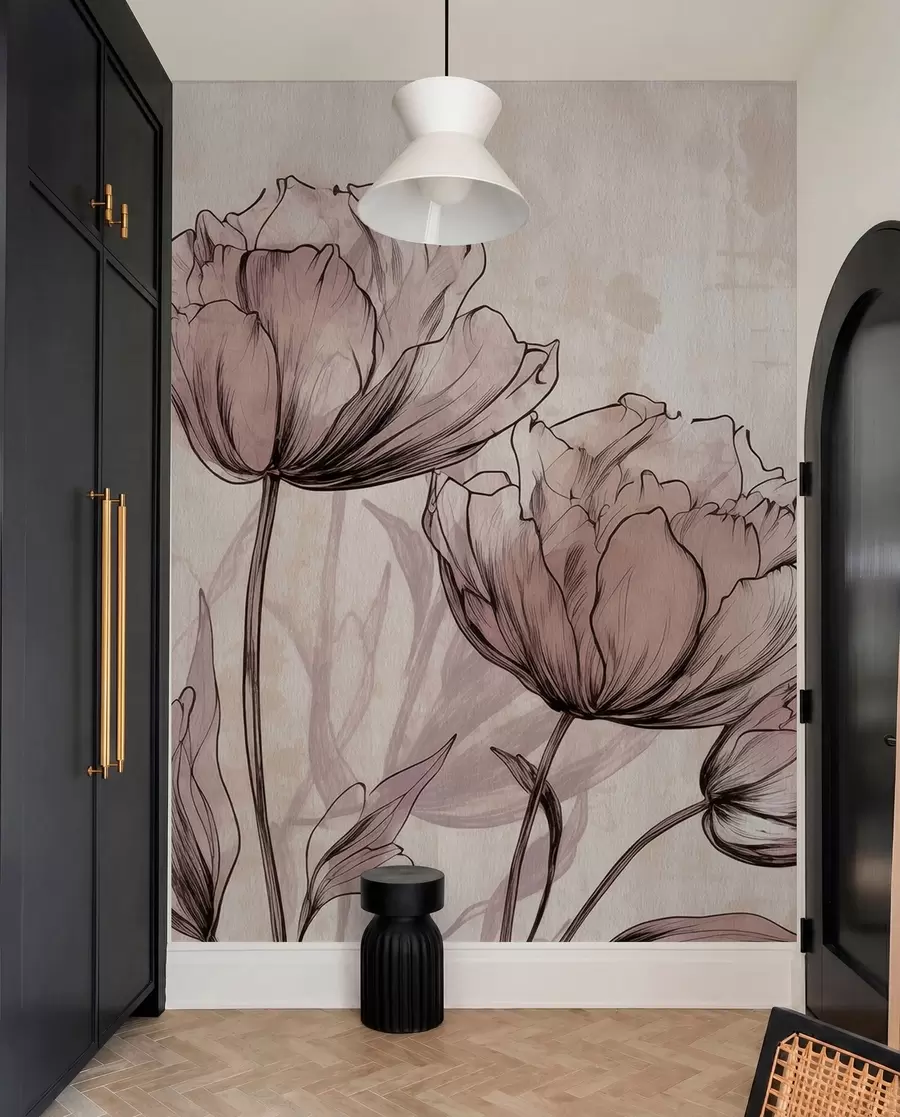 fototapeter Pastelfarvede tulipaner med en let vintage-effekt w03796
