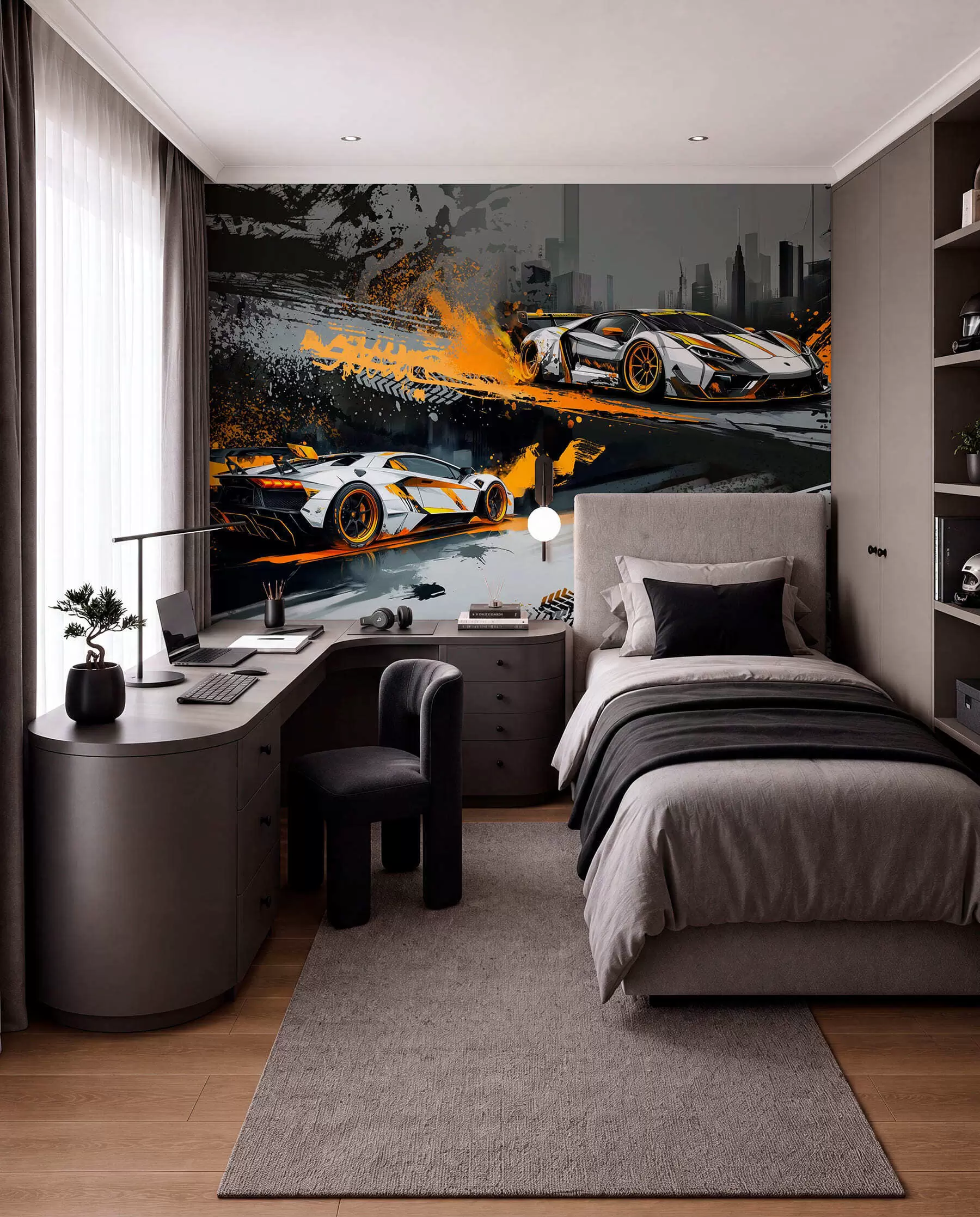 Murale style hard grange, voitures de sport expressives et dynamiques w03721