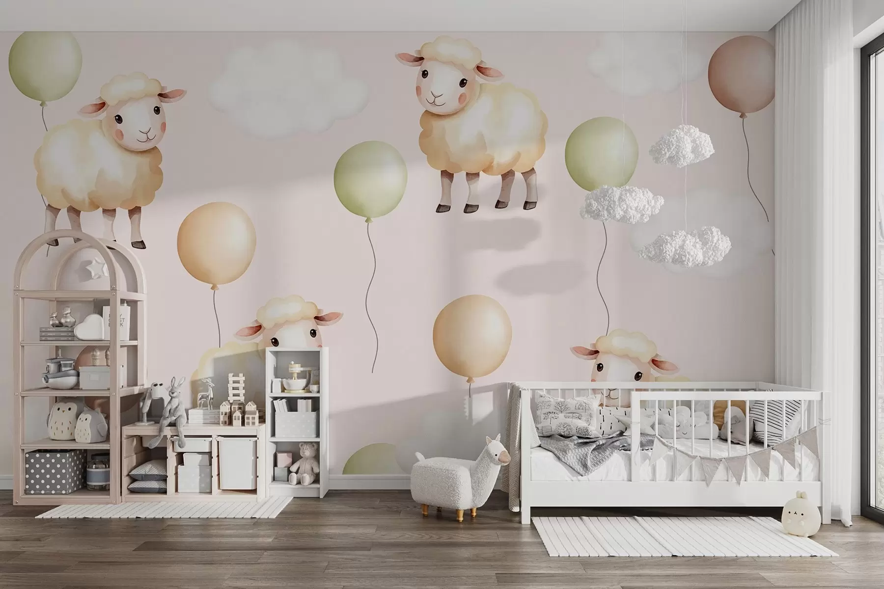 Murale Moutons et ballons mignons w03860
