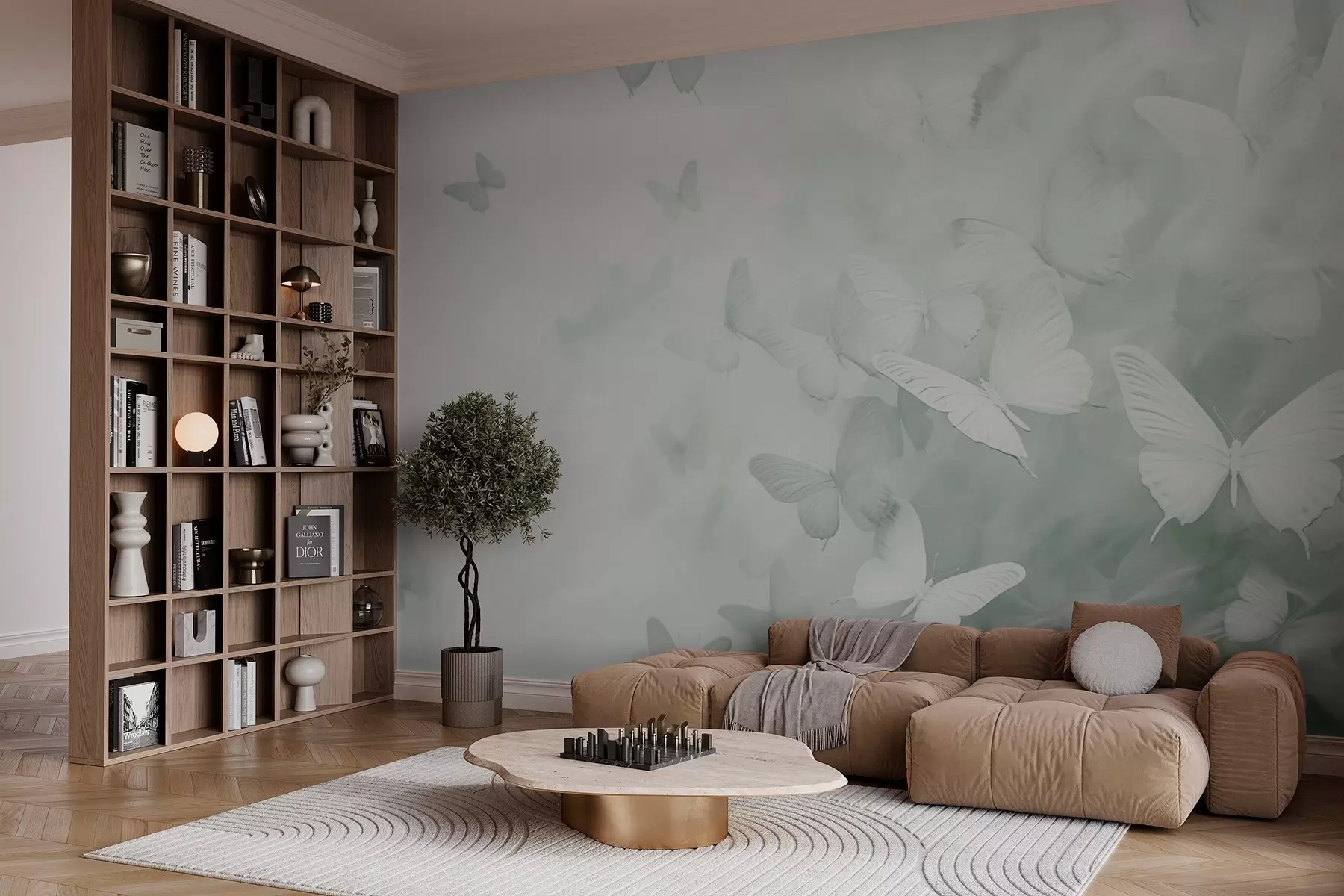 Murale Papillons, nuances de vert w03841v2