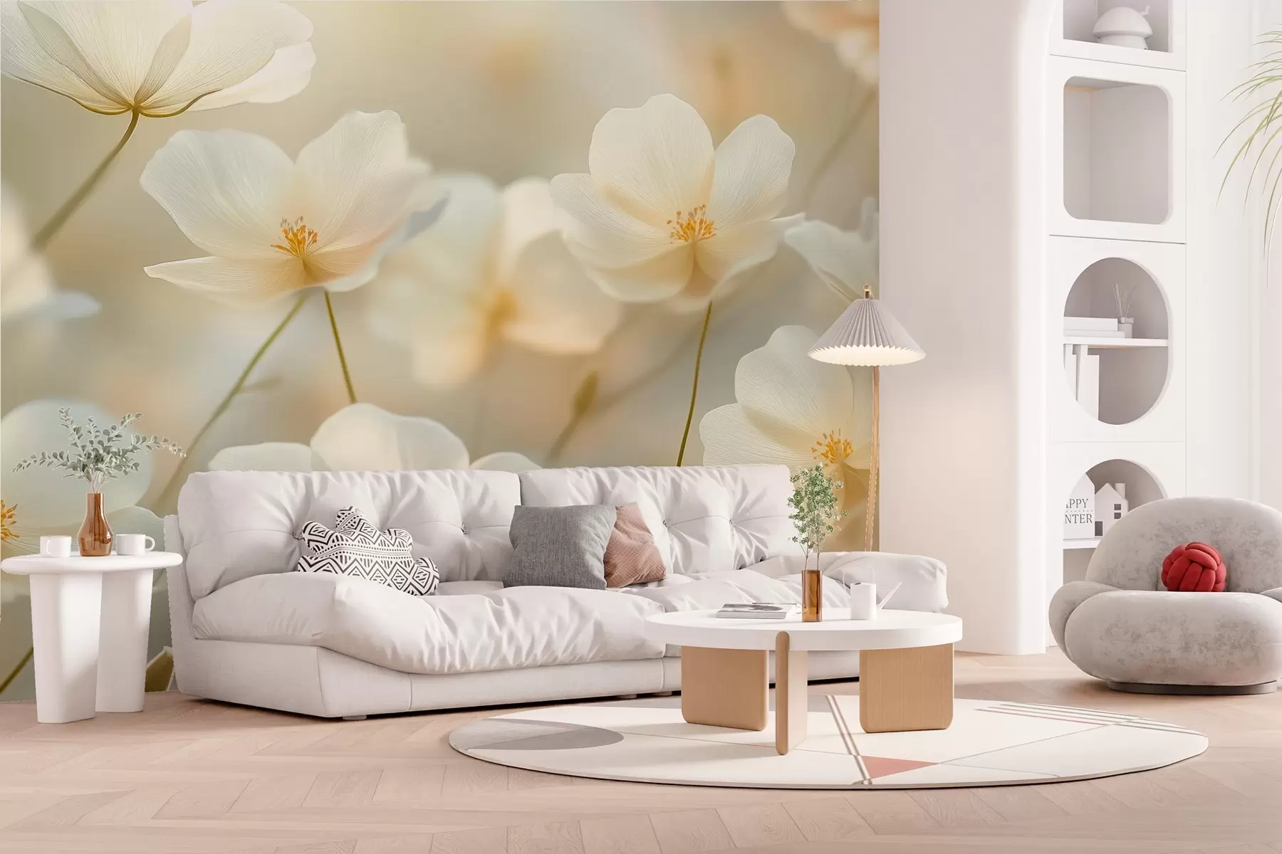fototapeter hvide morgenblomster w03766