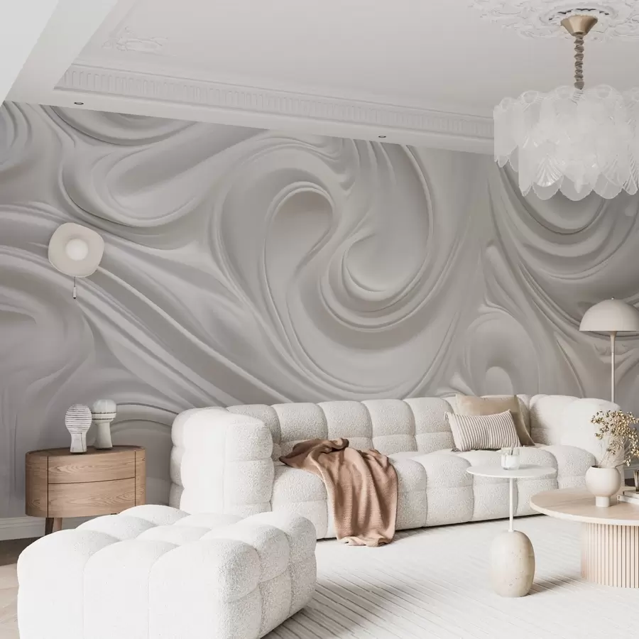 fototapeter Hvid abstrakt moderne kunst med flydende hvirvler og bølger, glat tekstur, elegant design, minimalistisk æstetik w09059